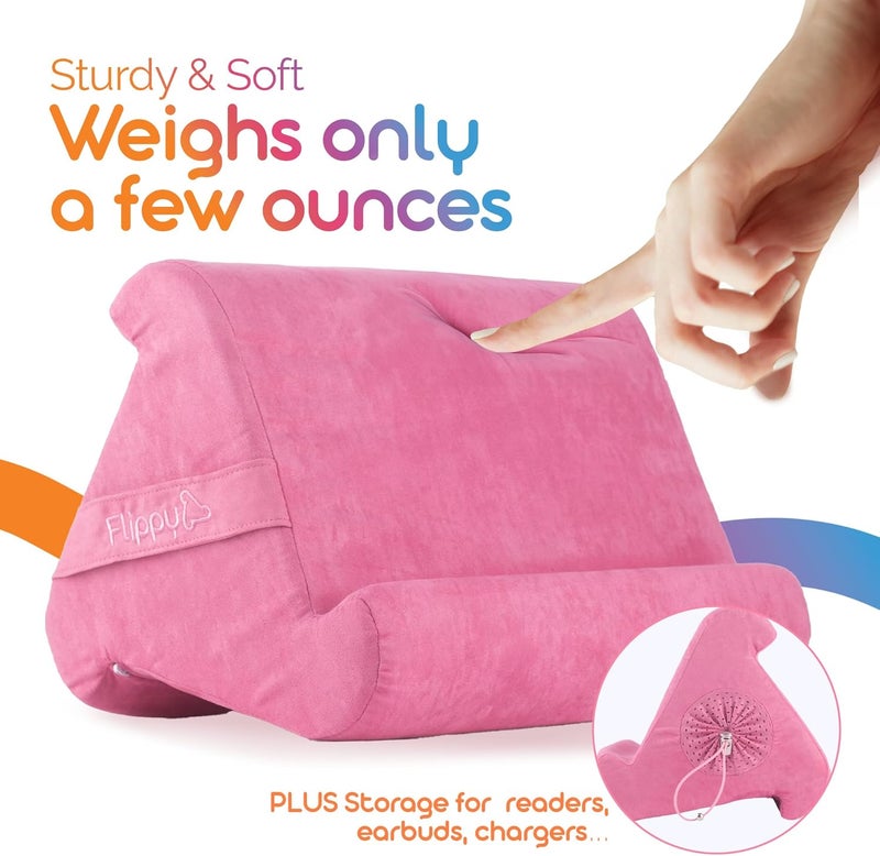 Flippy Original Tablet Pillow Stand & iPad Holder, Gift for Book Lovers & Readers, Multi-Angle Stand with Storage for Lap, Desk & Bed, Compatible with Kindle, Fire, iPad & Samsung, in The Pink Baby - Image 3